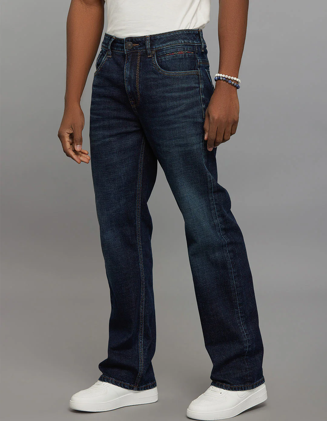 Dark Blue 5 Pocket Midrise Loose Fit Stretch Jeans - Image 3
