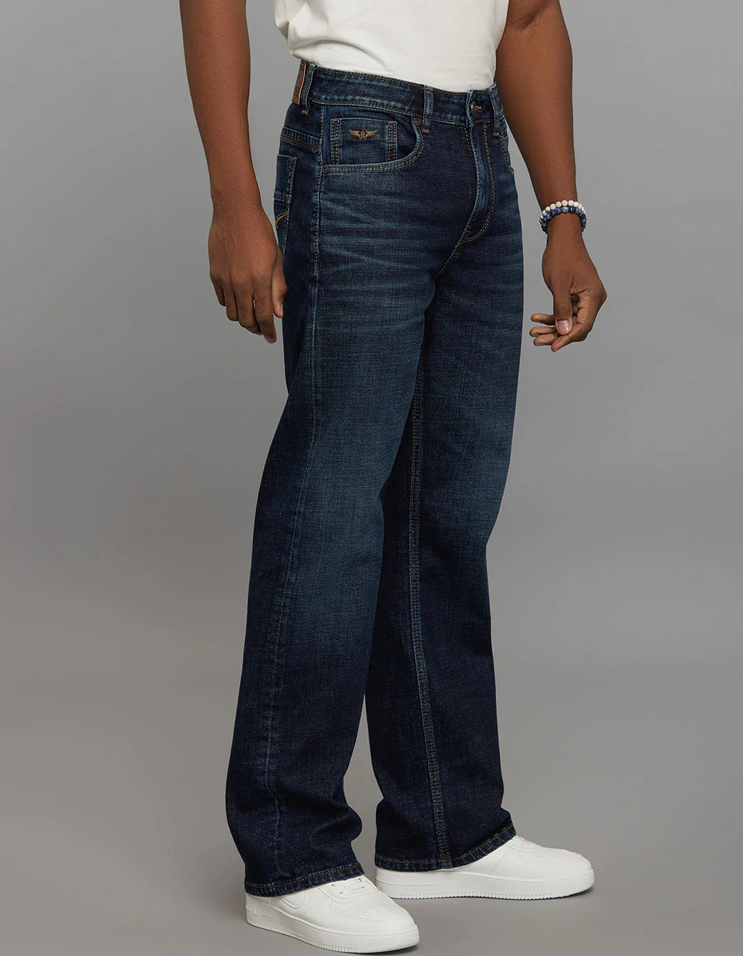 Dark Blue 5 Pocket Midrise Loose Fit Stretch Jeans - Image 4
