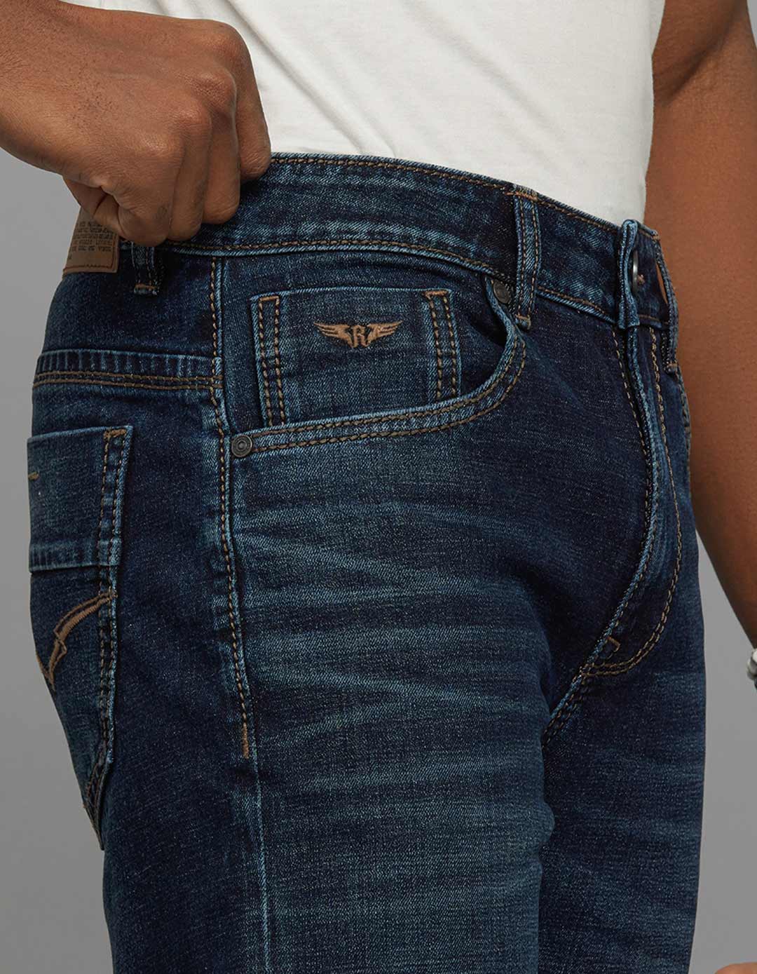 Dark Blue 5 Pocket Midrise Loose Fit Stretch Jeans - Image 5