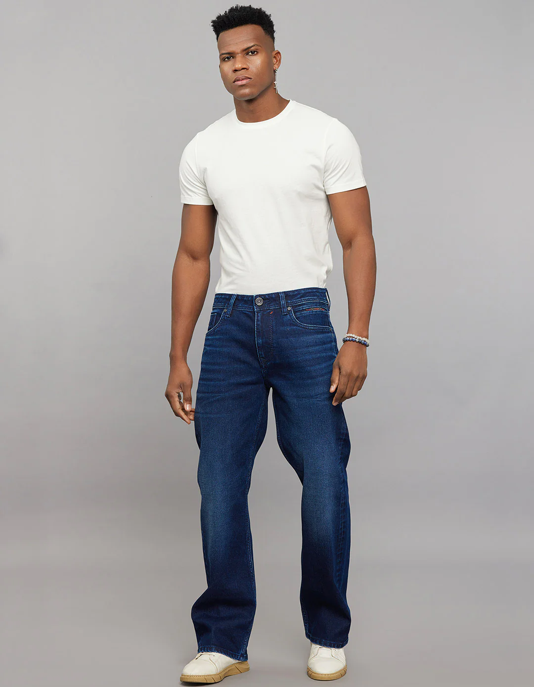 Dark Blue 5 Pocket Midrise Loose Fit Stretch Jeans - Image 2