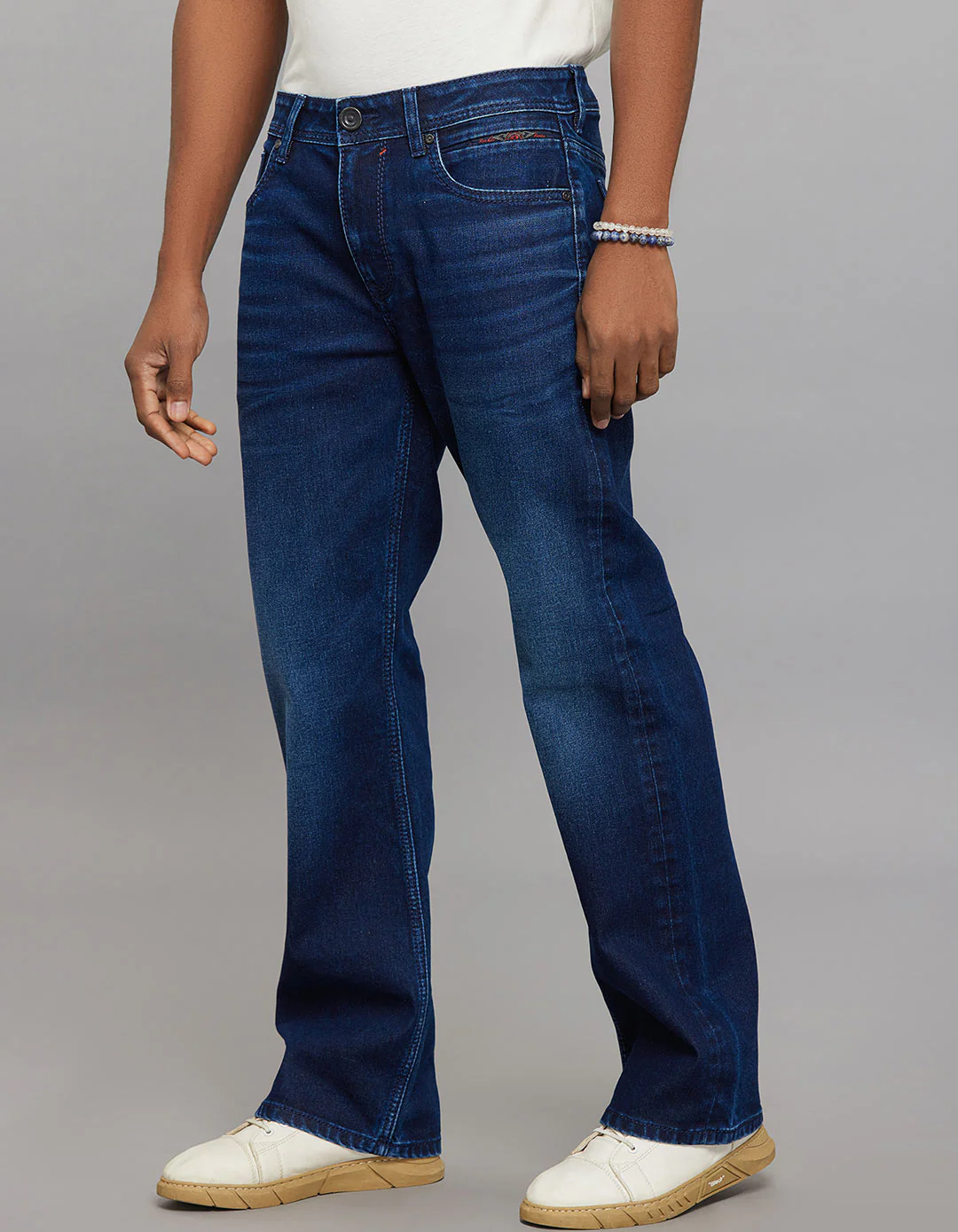Dark Blue 5 Pocket Midrise Loose Fit Stretch Jeans - Image 3