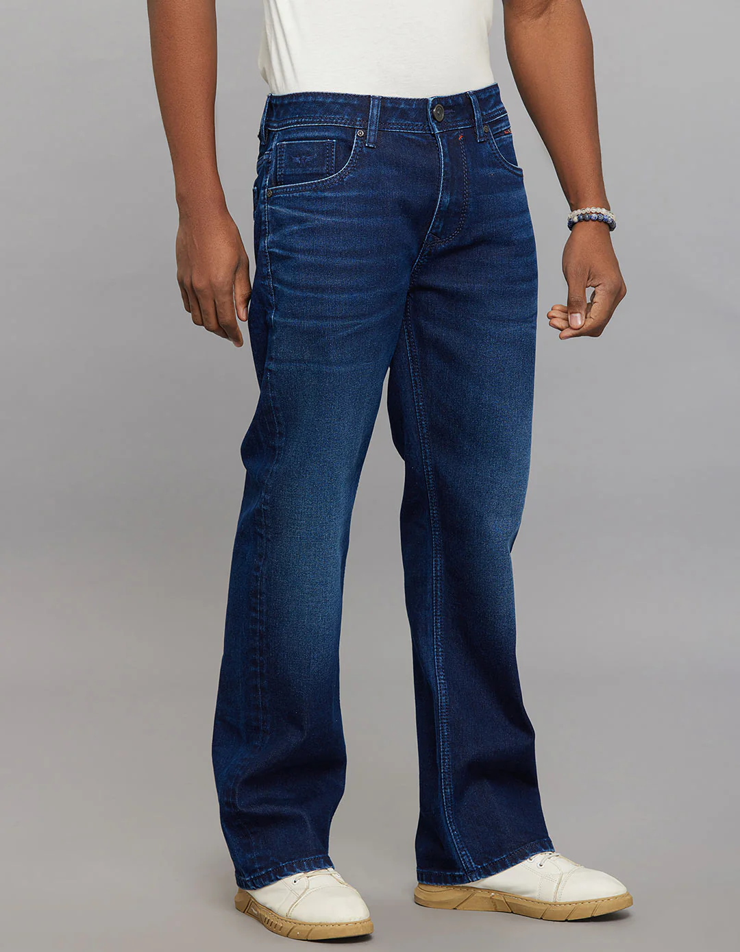 Dark Blue 5 Pocket Midrise Loose Fit Stretch Jeans - Image 4