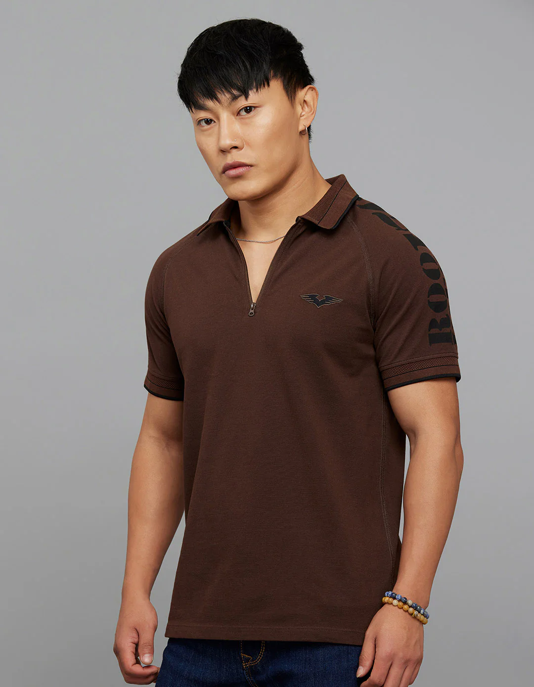 Dark Coffee Half Sleeves Pique Polo Tee - Image 3
