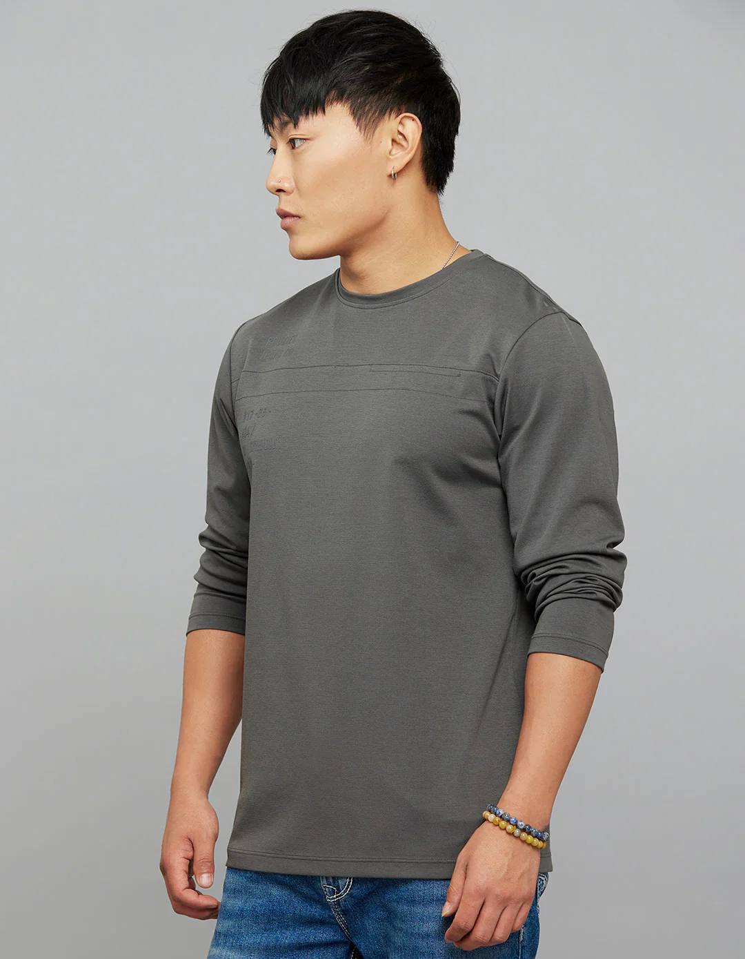 Dark Grey Full Sleeves Round Neck Tee - Image 3