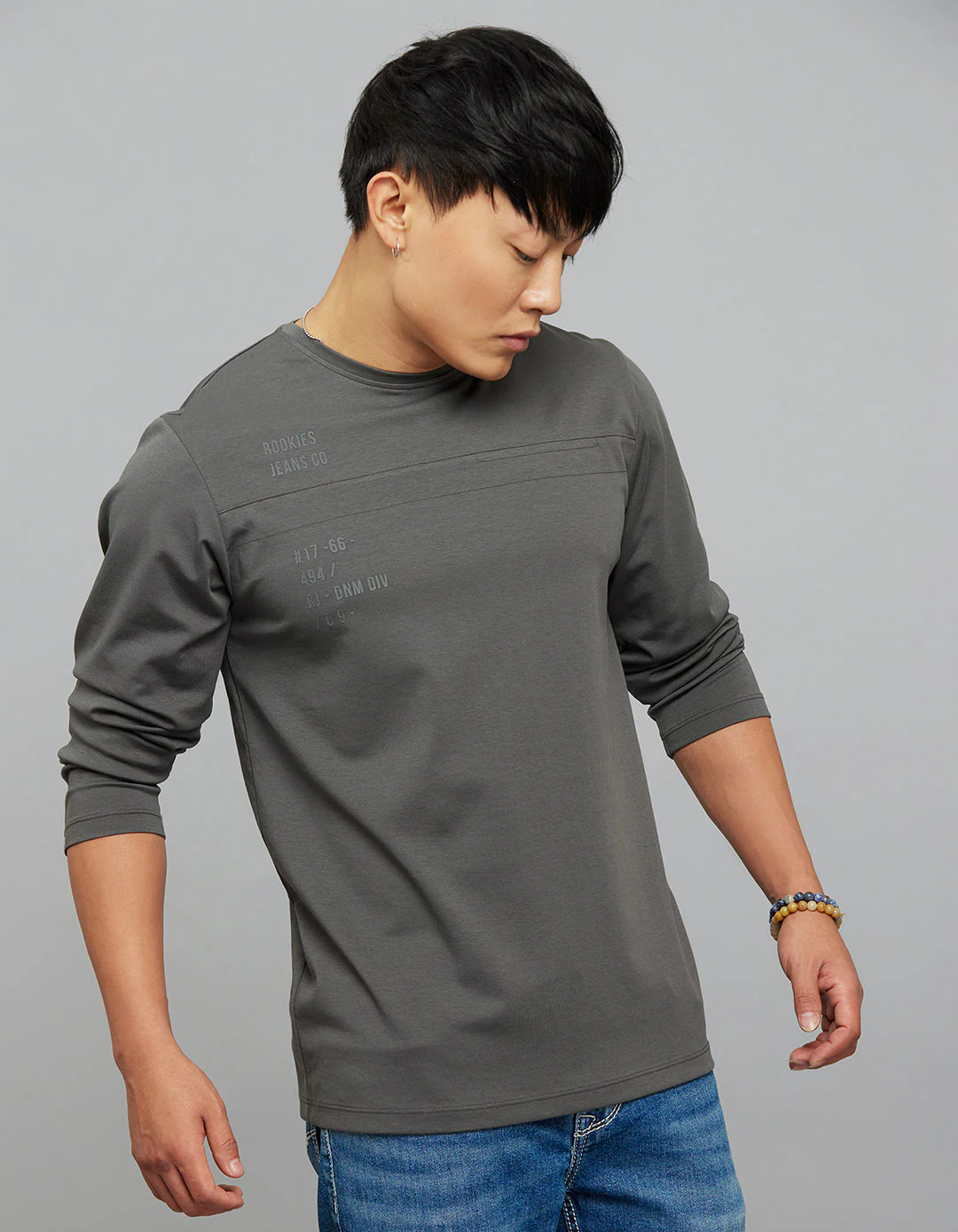 Dark Grey Full Sleeves Round Neck Tee - Image 4