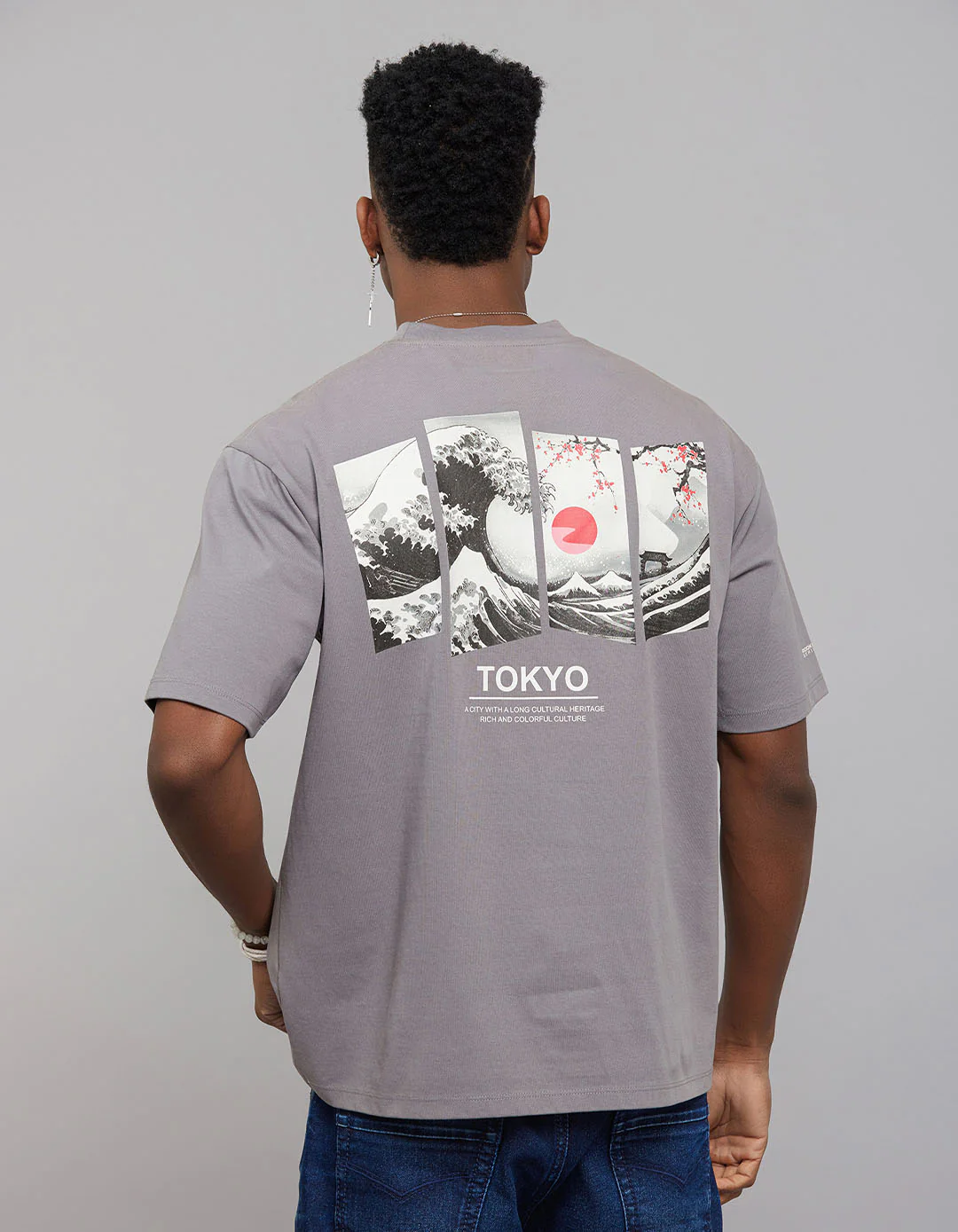 Dark Grey Half Sleeves Round Neck Oversized Tee