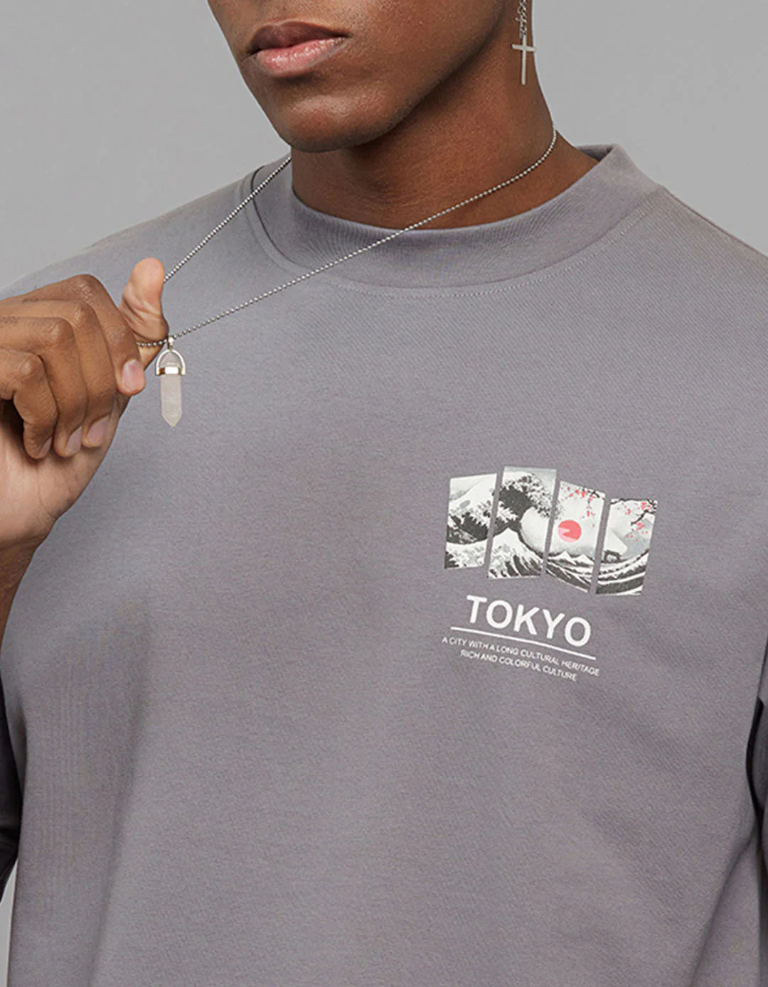 Dark Grey Half Sleeves Round Neck Oversized Tee - Image 4
