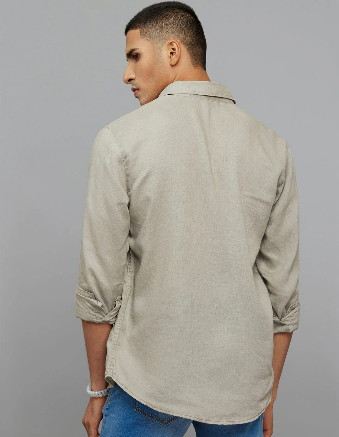 Dark Stone Full Sleeves Linen Blend Shirt - Image 5