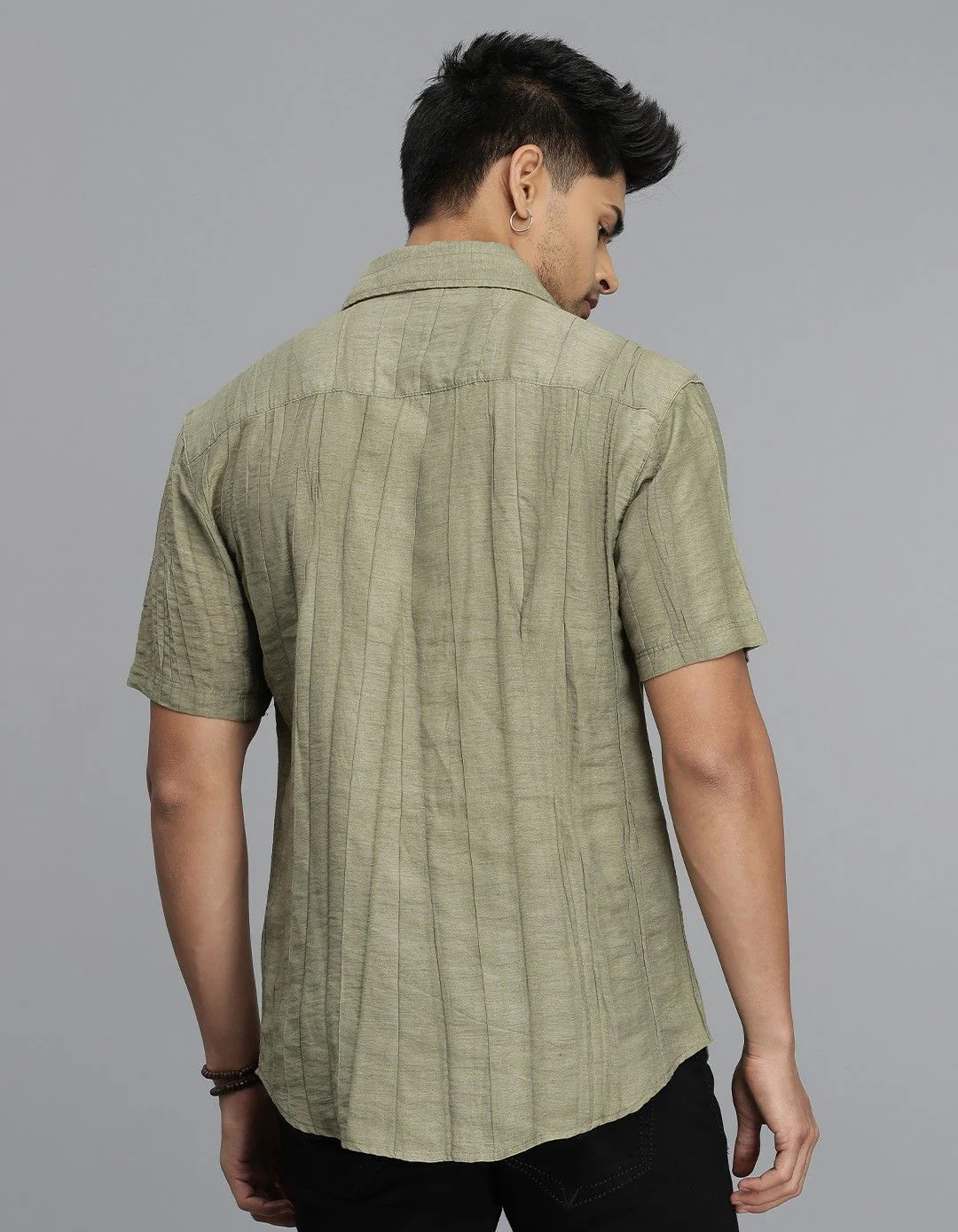 Dk Beige Half Sleeves Textured Dobby Shirt - Image 5