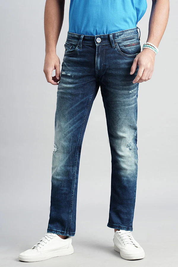 Dk Blue 5 Pocket Mid-Rise Slim Fit Jeans