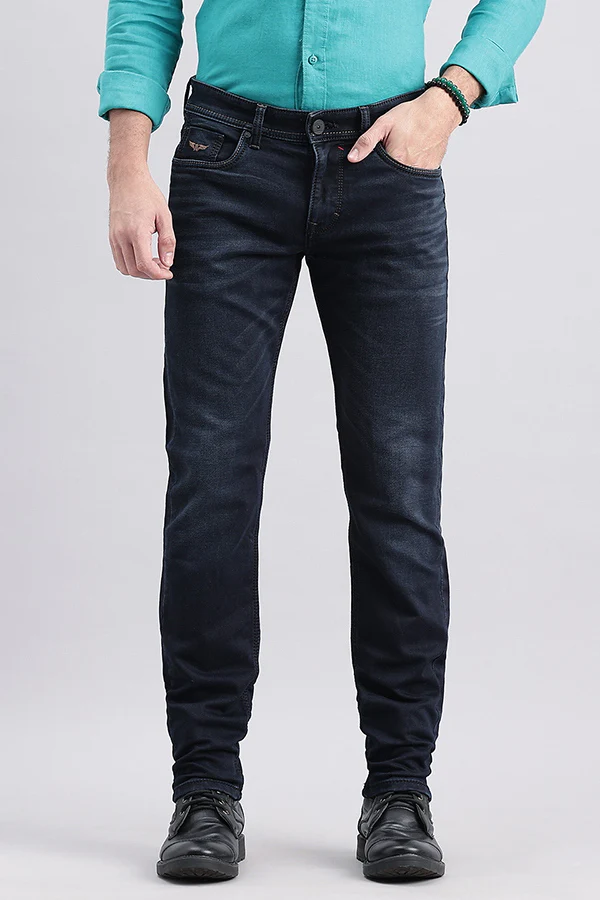 Dk Blue 5 Pocket Mid-Rise Slim Fit Jeans
