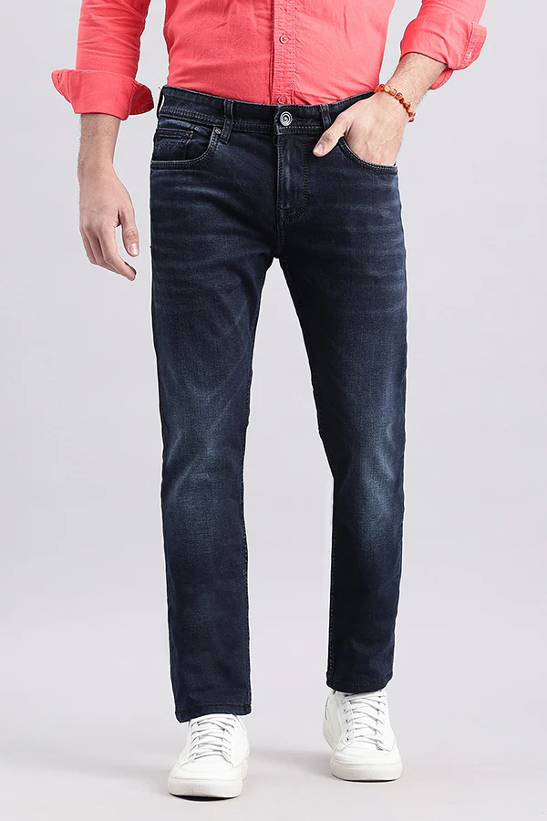 Dk Blue 5 Pocket Mid-Rise Slim Fit Jeans