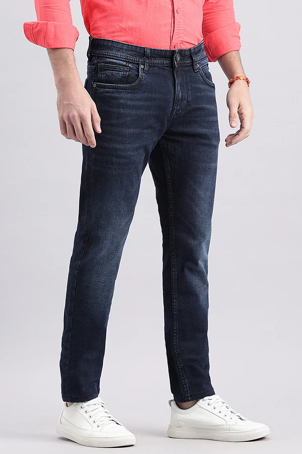Dk Blue 5 Pocket Mid-Rise Slim Fit Jeans - Image 3