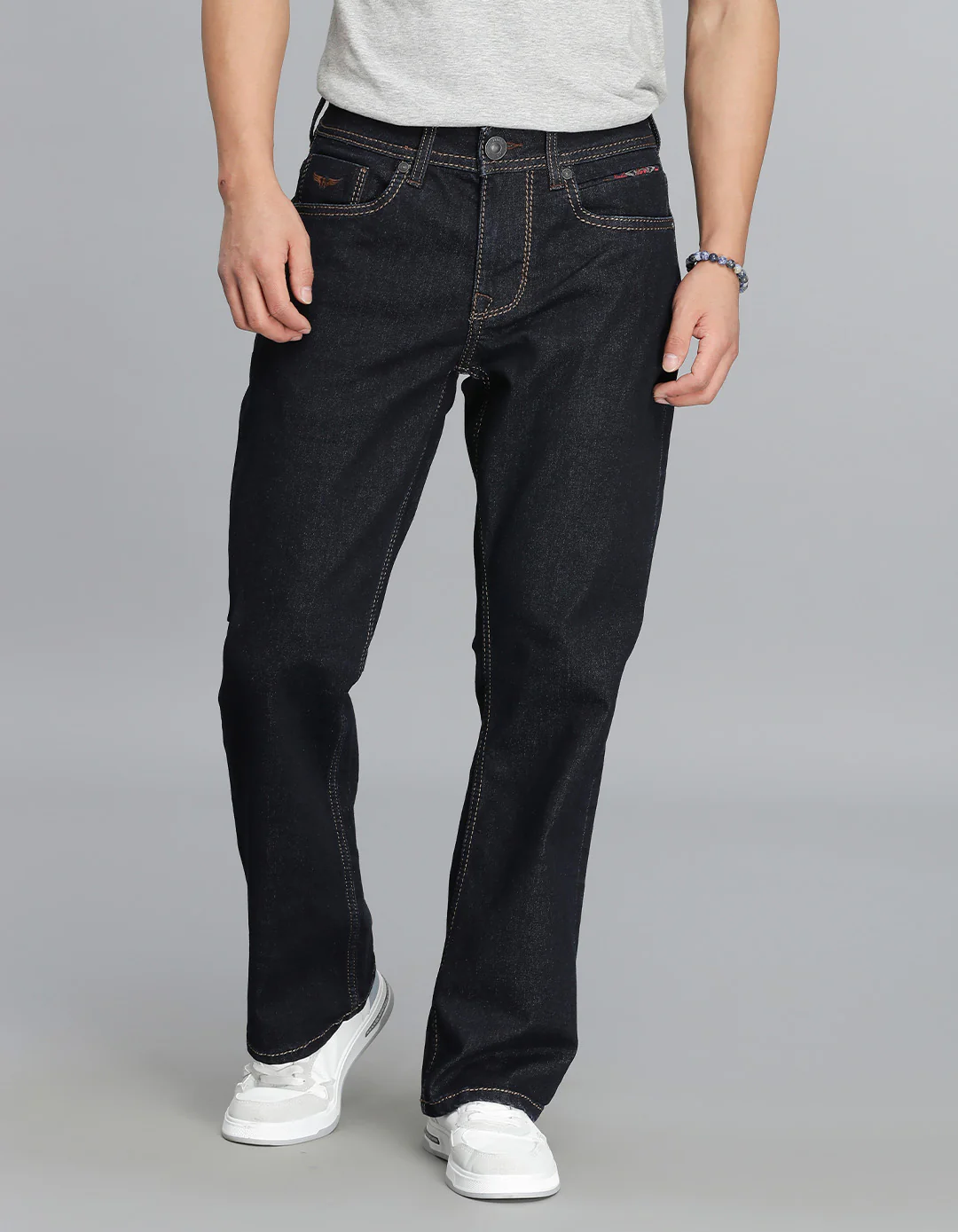 Dk Blue 5 Pocket Mid Rise Loose Boot Leg Cropped Jeans