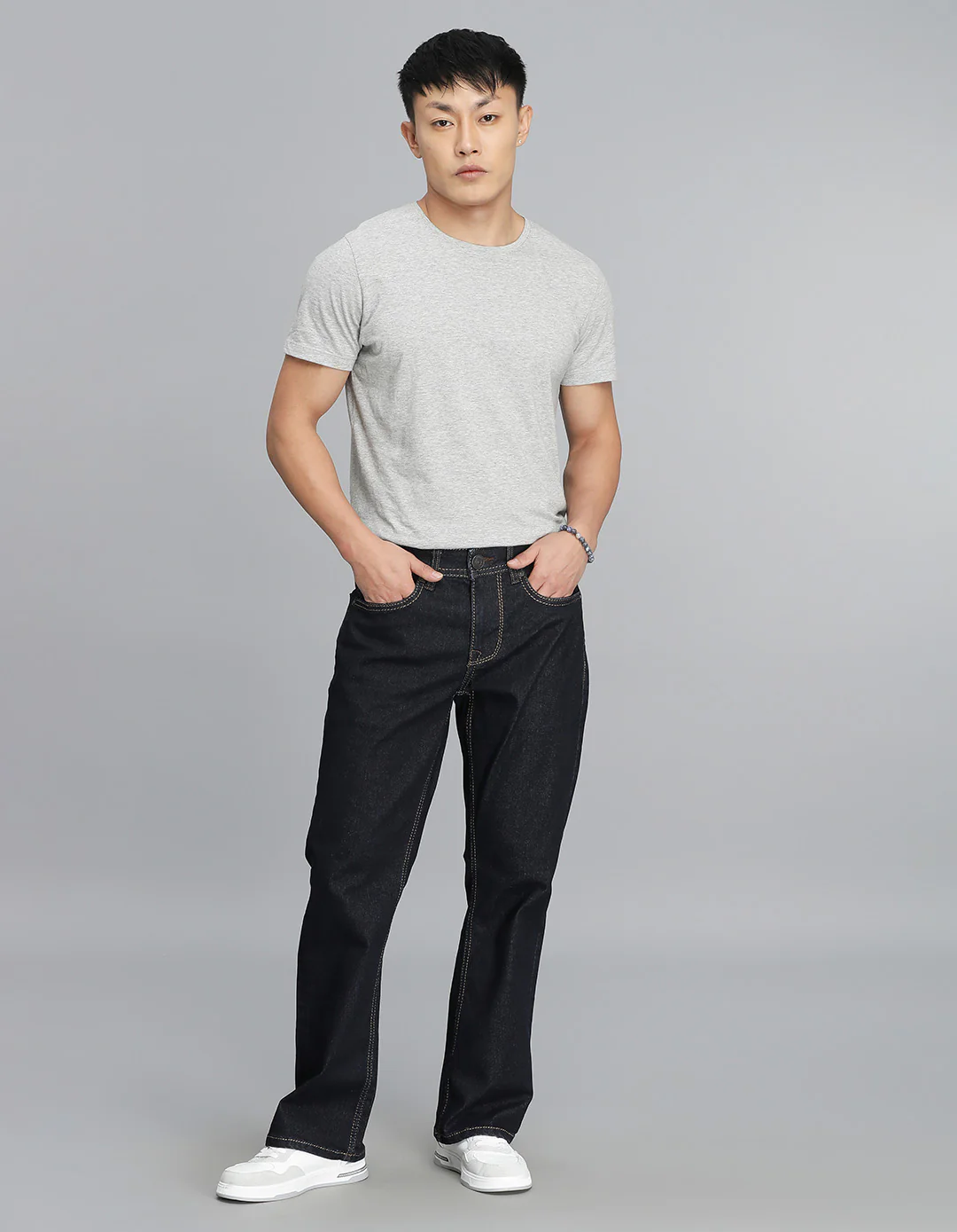 Dk Blue 5 Pocket Mid Rise Loose Boot Leg Cropped Jeans - Image 2