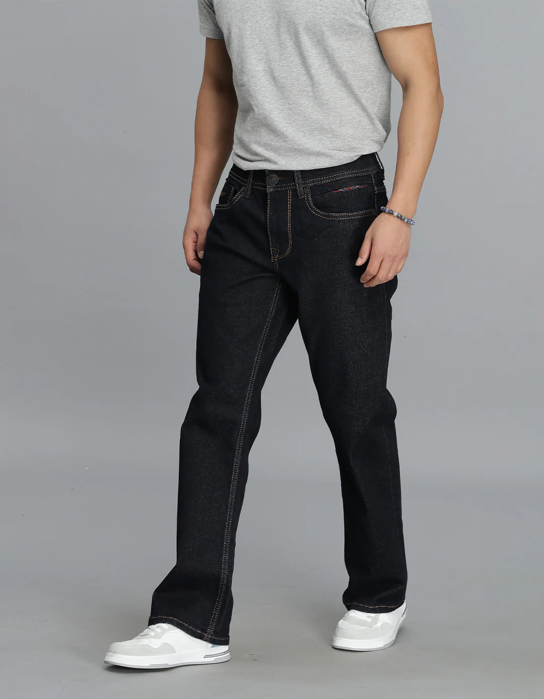 Dk Blue 5 Pocket Mid Rise Loose Boot Leg Cropped Jeans - Image 3