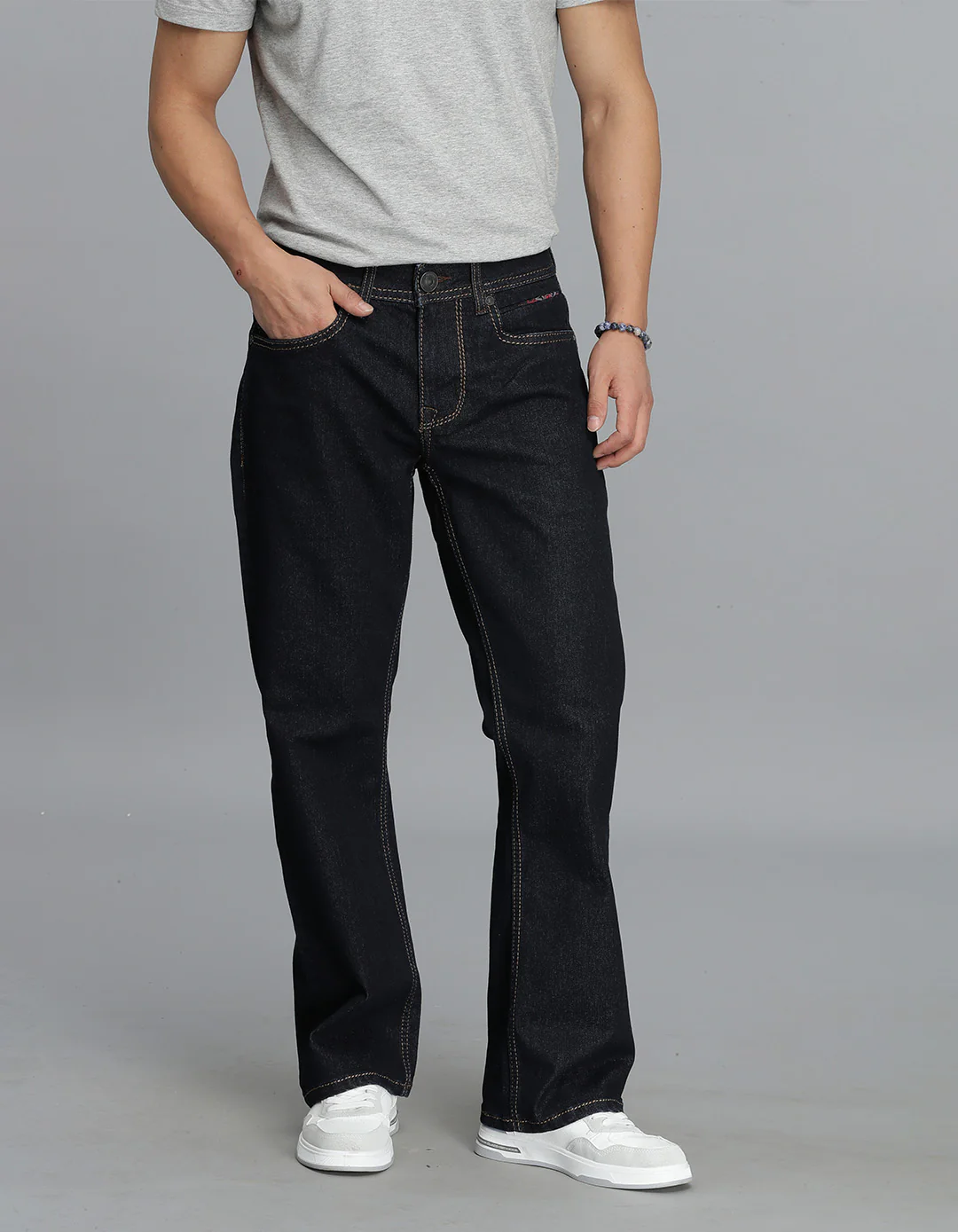 Dk Blue 5 Pocket Mid Rise Loose Boot Leg Cropped Jeans - Image 4