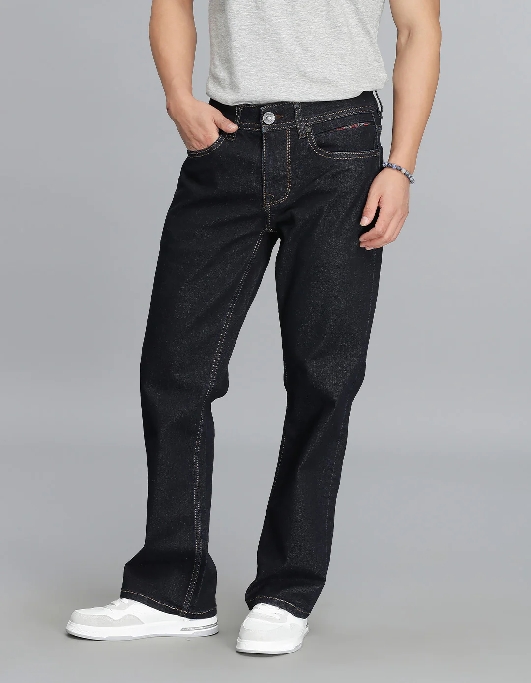 Dk Blue 5 Pocket Mid Rise Loose Boot Leg Cropped Jeans - Image 5