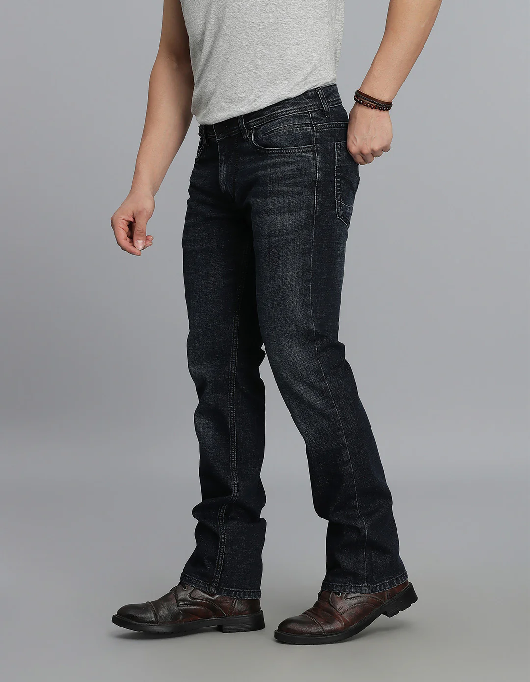 Dk Blue 5 Pocket Mid Rise Loose Boot Leg jeans - Image 3