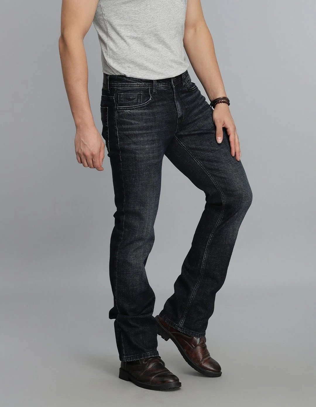 Dk Blue 5 Pocket Mid Rise Loose Boot Leg jeans - Image 4