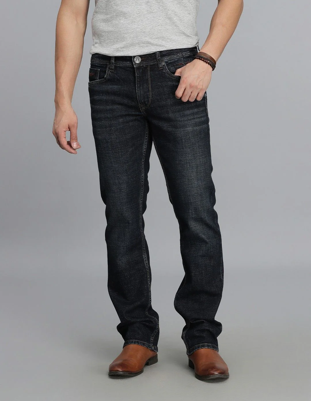 Dk Blue 5 Pocket Mid Rise Loose Boot Leg jeans