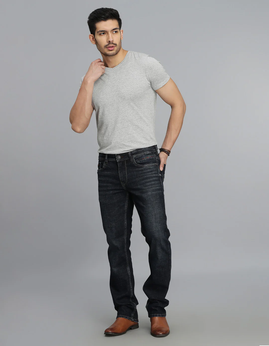 Dk Blue 5 Pocket Mid Rise Loose Boot Leg jeans - Image 2