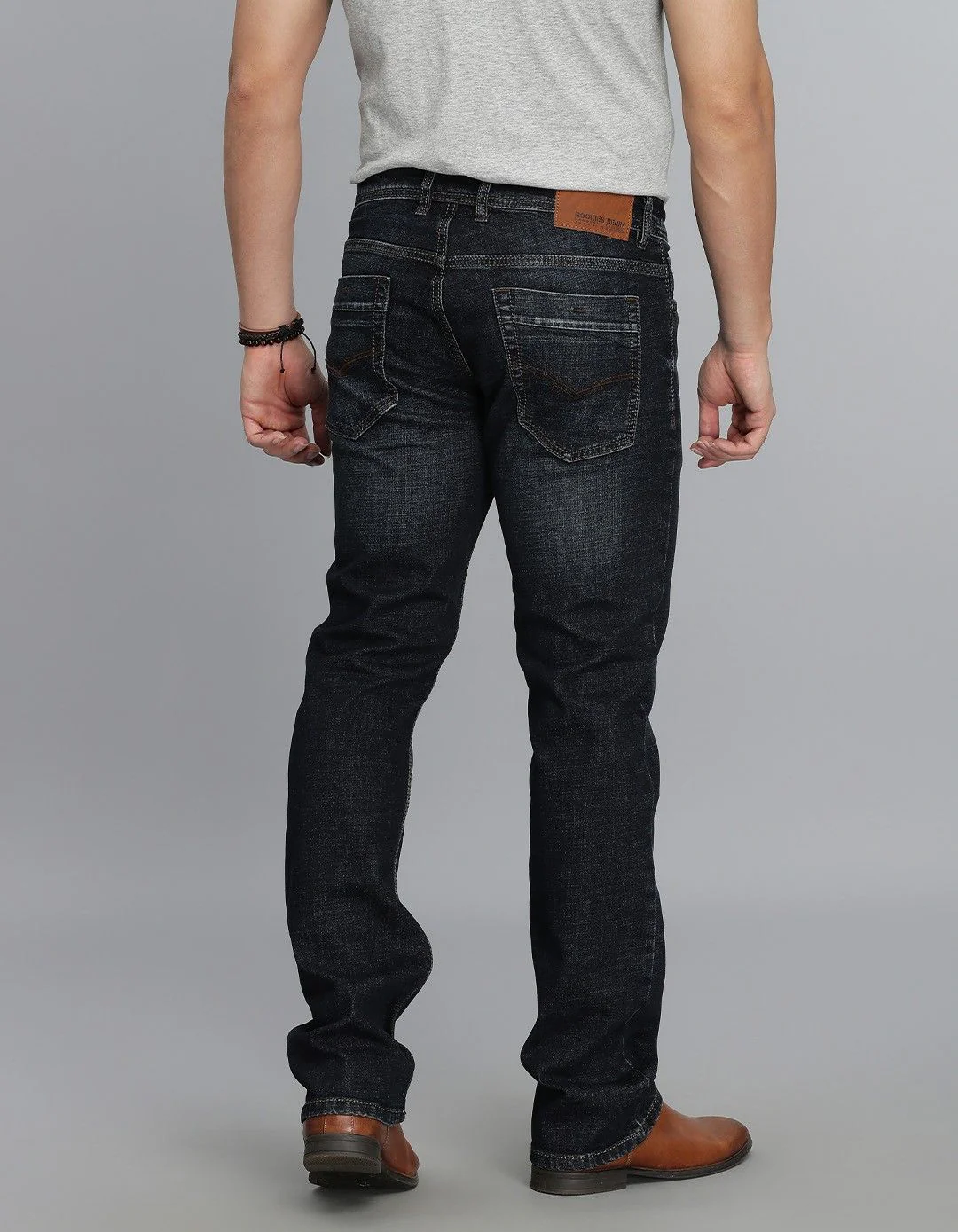 Dk Blue 5 Pocket Mid Rise Loose Boot Leg jeans - Image 4