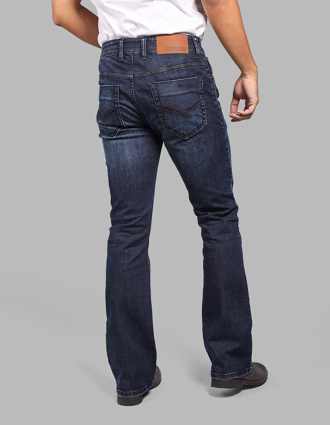 Dk Blue 5 Pocket Mid Rise Loose Boot Leg Stretch Jeans - Image 6