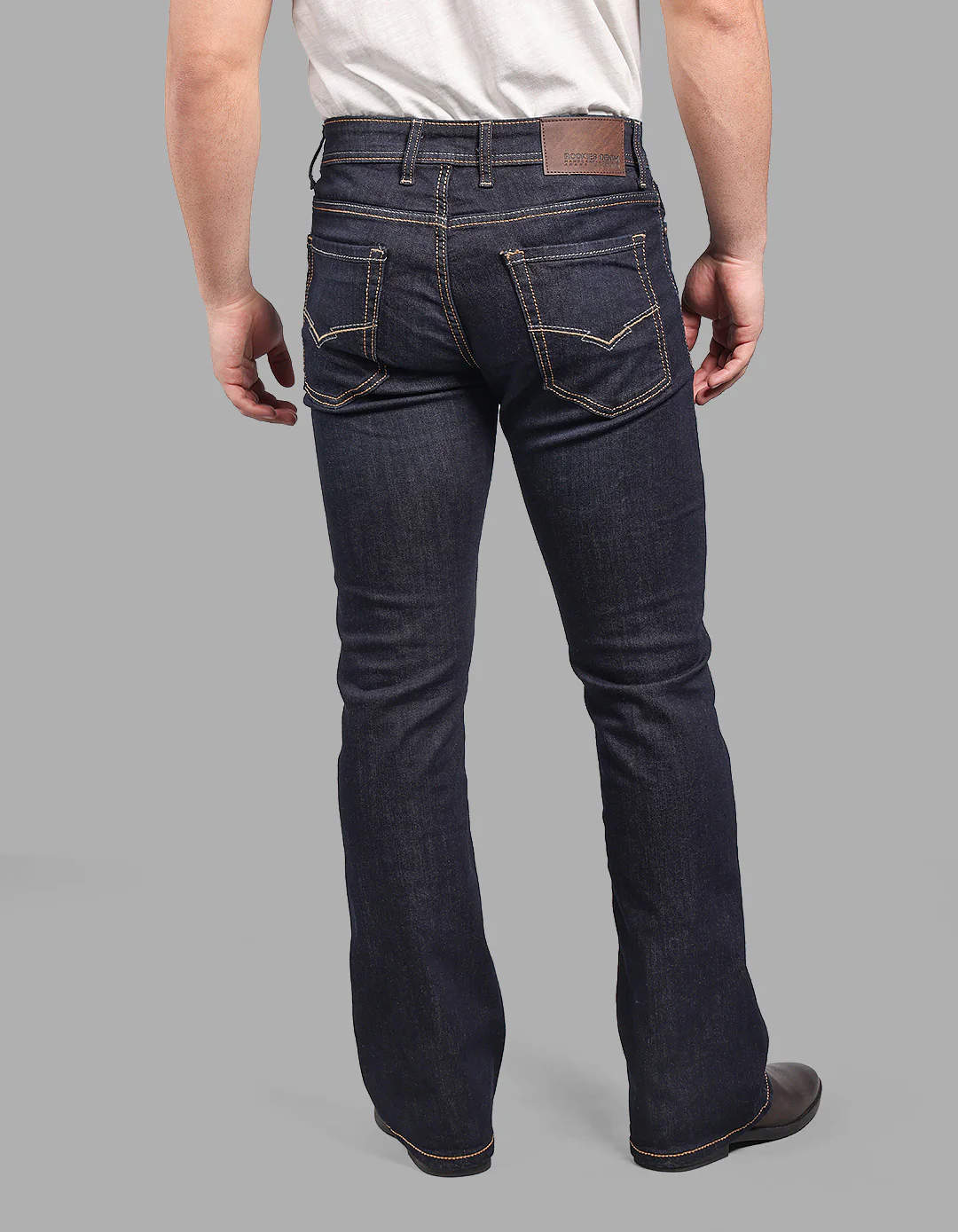 Dk Blue 5 Pocket Mid Rise Loose Boot Leg Stretch Jeans - Image 6