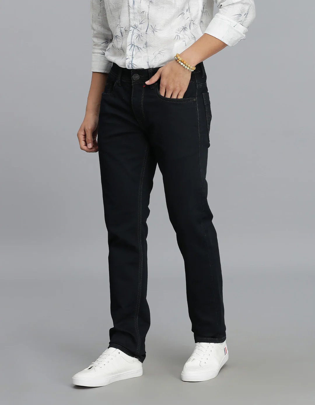 Dk Blue 5 Pocket Mid-Rise Slim Straight Fit Jeans - Image 3