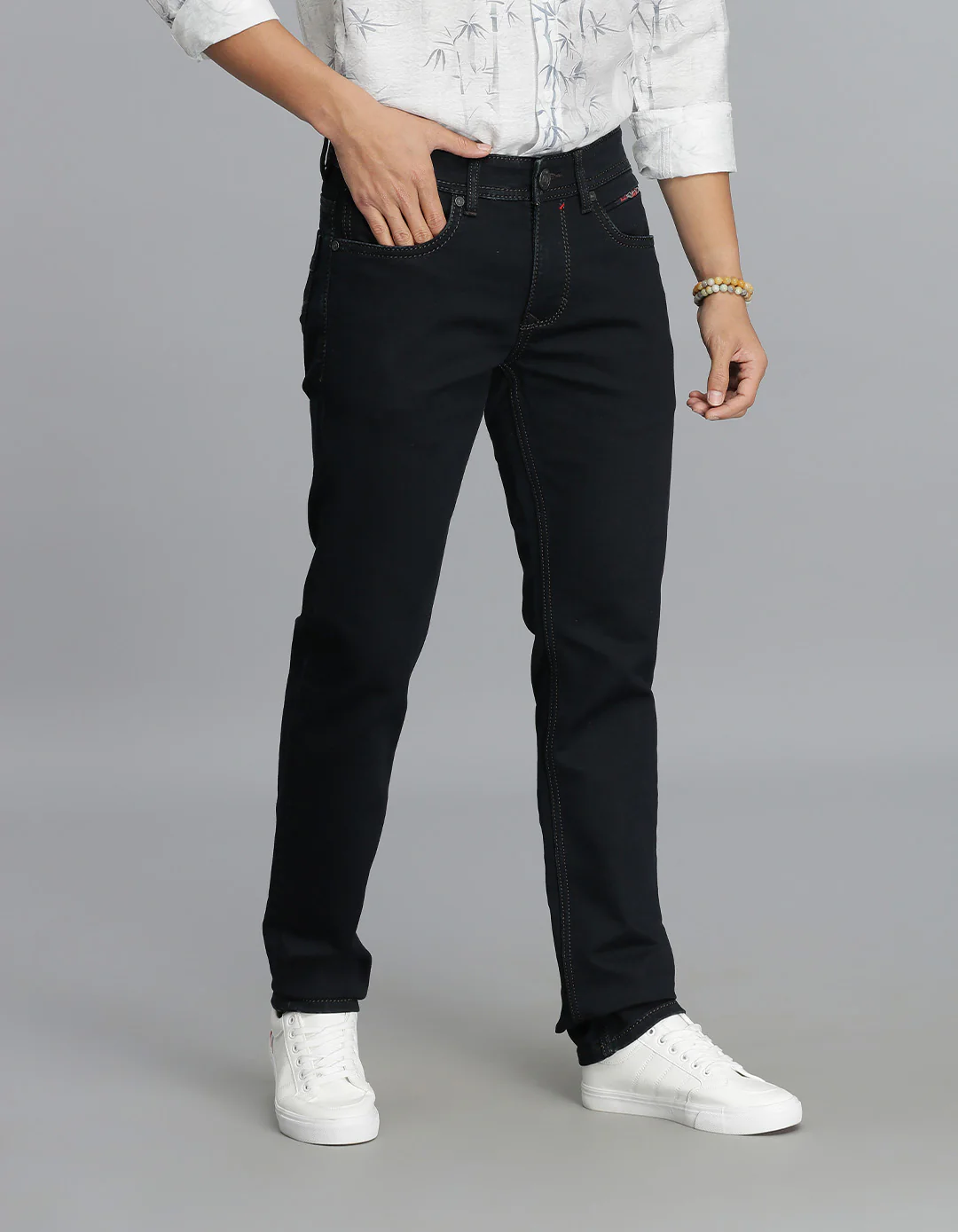 Dk Blue 5 Pocket Mid-Rise Slim Straight Fit Jeans - Image 4