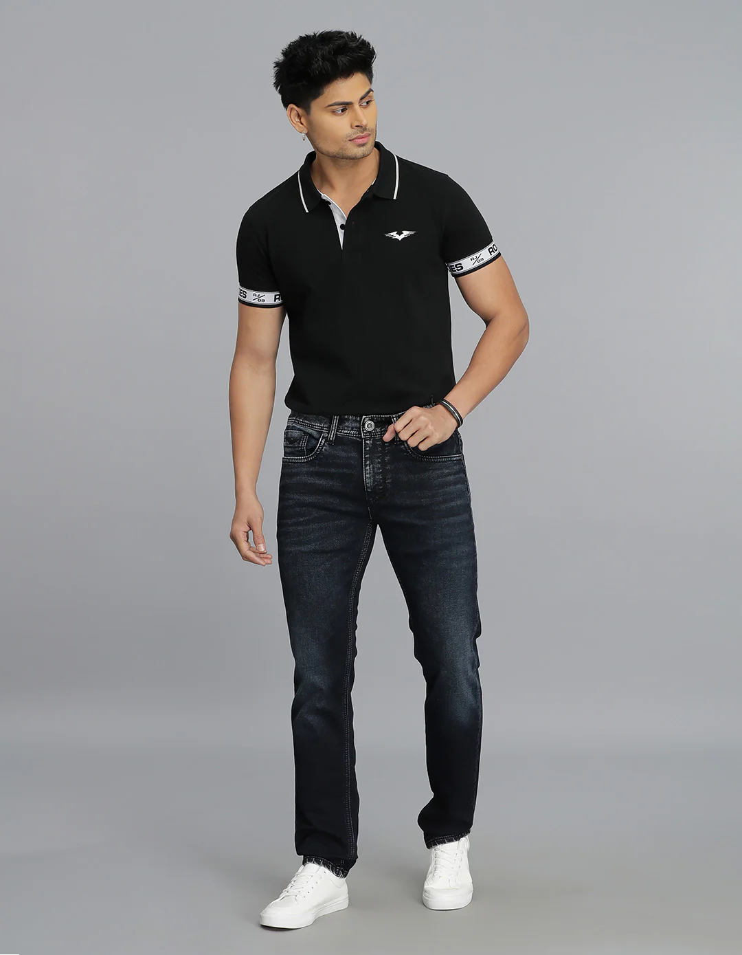 Dk Blue 5 Pocket Mid-Rise Slim Straight Fit Jeans - Image 2