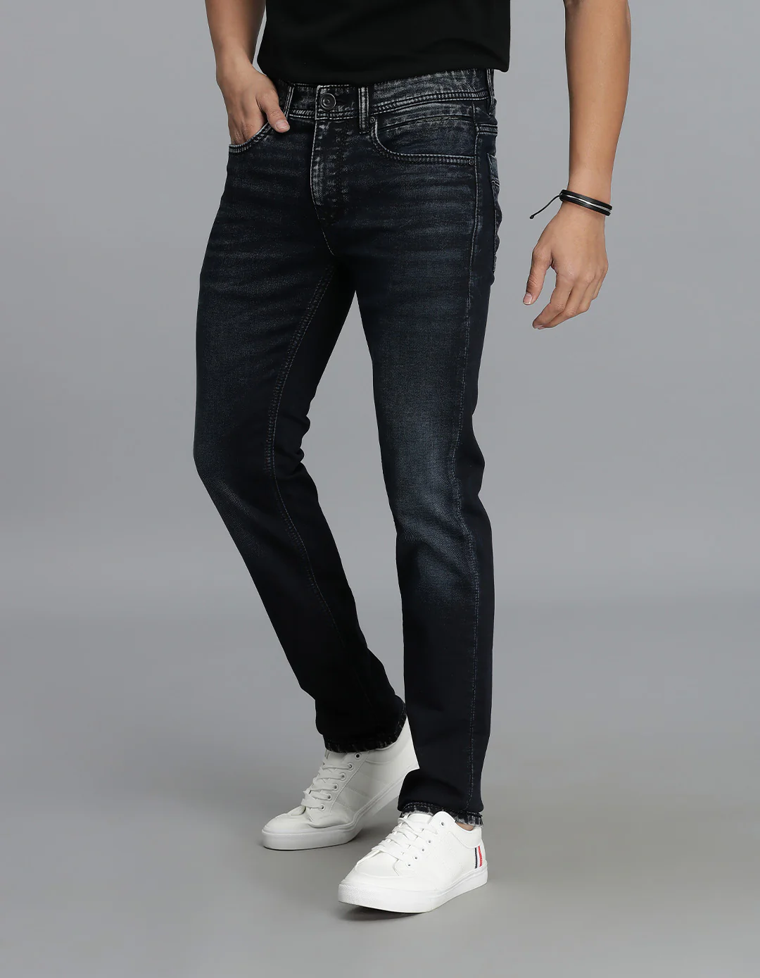 Dk Blue 5 Pocket Mid-Rise Slim Straight Fit Jeans - Image 3