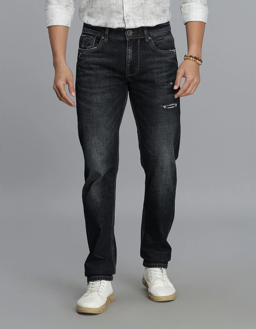 Dk Blue 5 Pocket Mid-Rise Slim Straight Fit jeans