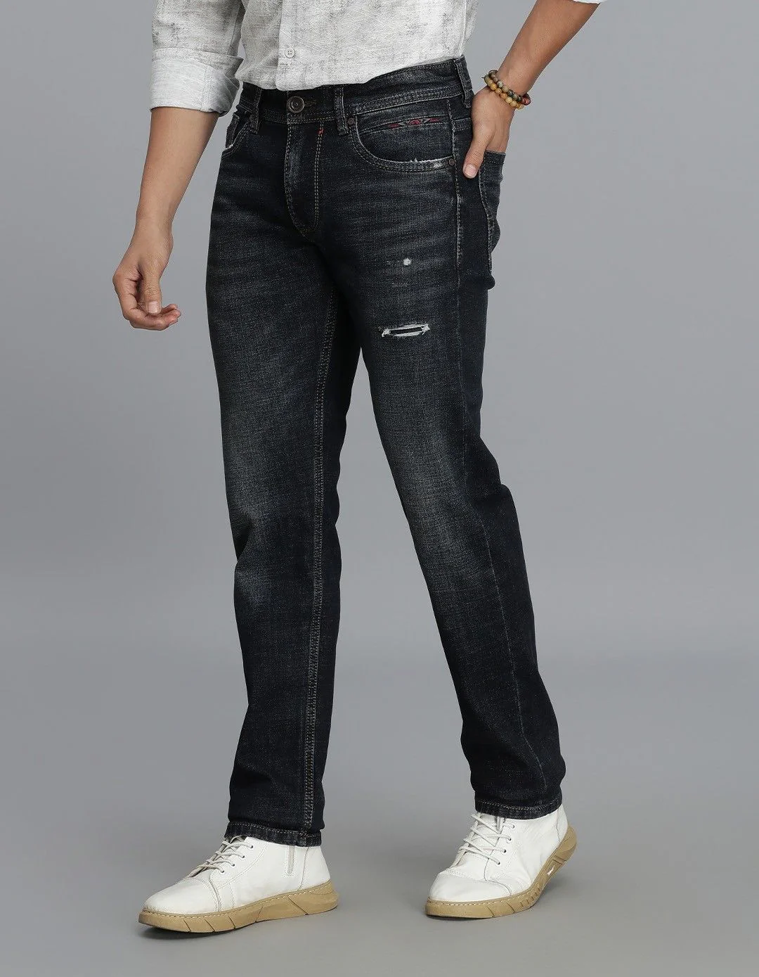 Dk Blue 5 Pocket Mid-Rise Slim Straight Fit jeans - Image 3