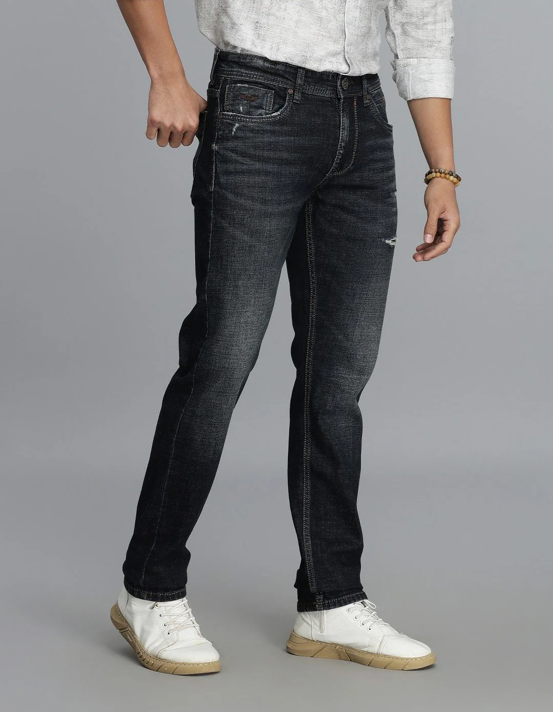Dk Blue 5 Pocket Mid-Rise Slim Straight Fit jeans - Image 4