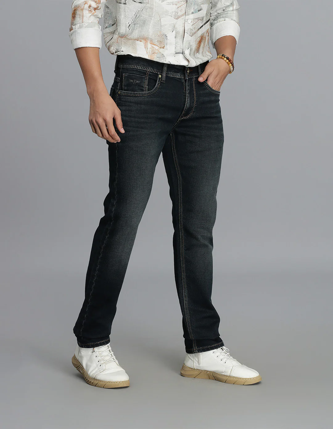 Dk Blue 5 Pocket Mid-Rise Slim Straight Fit Jeans - Image 4