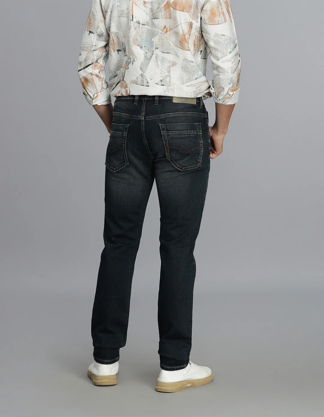 Dk Blue 5 Pocket Mid-Rise Slim Straight Fit Jeans - Image 5