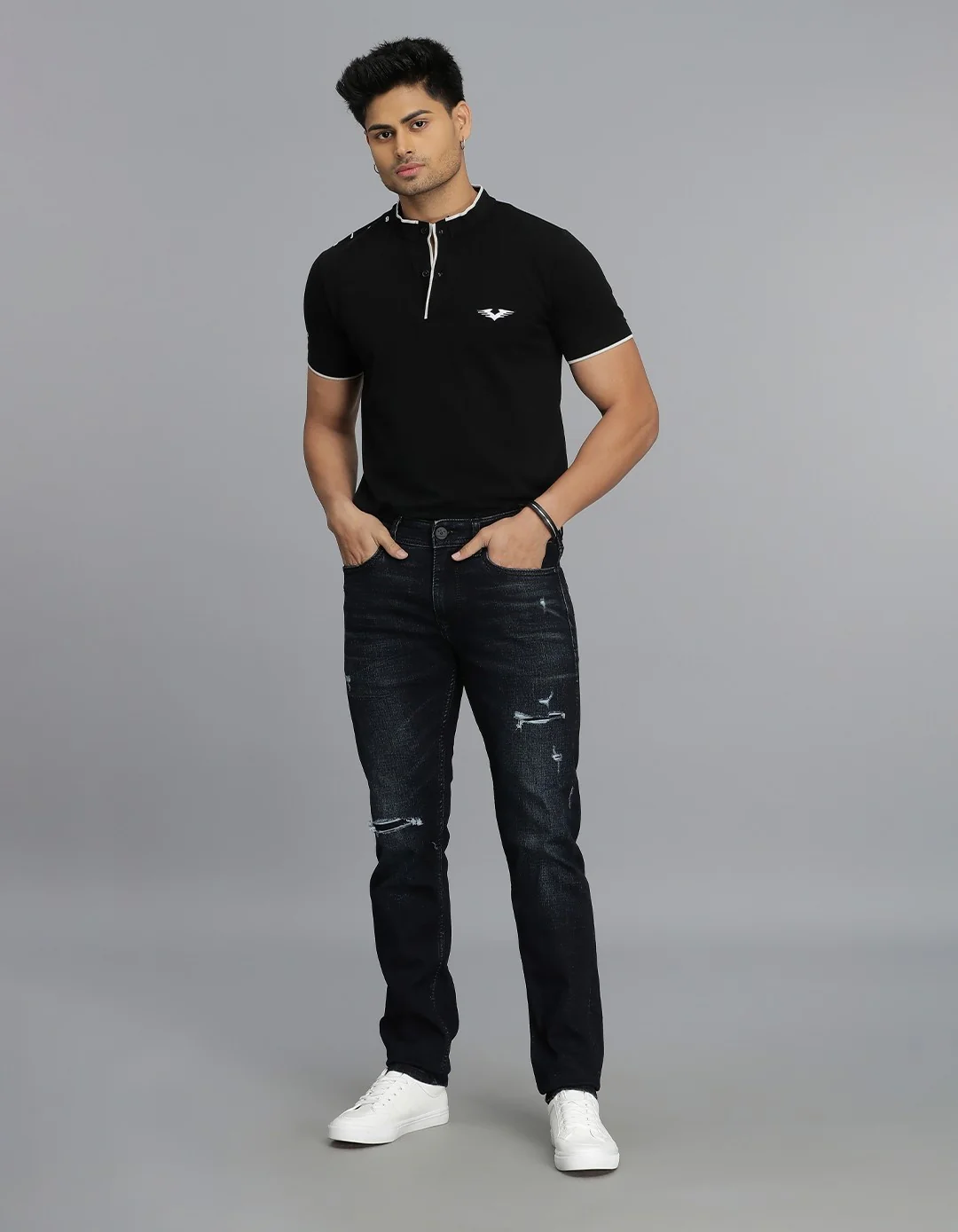 Dk Blue 5 Pocket Mid-Rise Slim Straight Fit jeans - Image 2