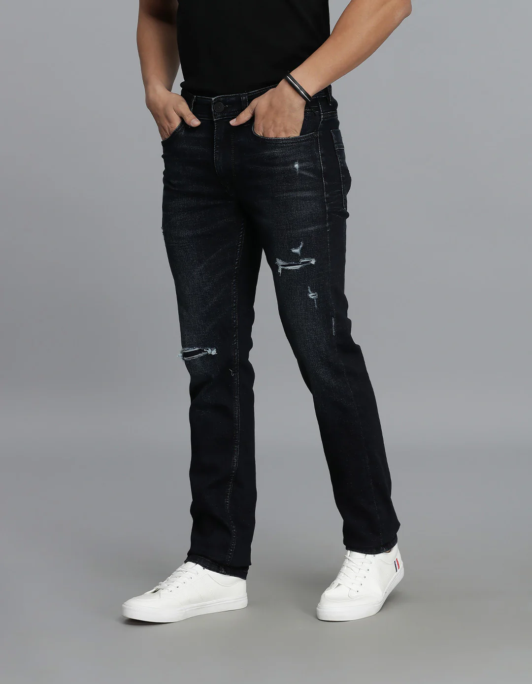 Dk Blue 5 Pocket Mid-Rise Slim Straight Fit jeans - Image 3
