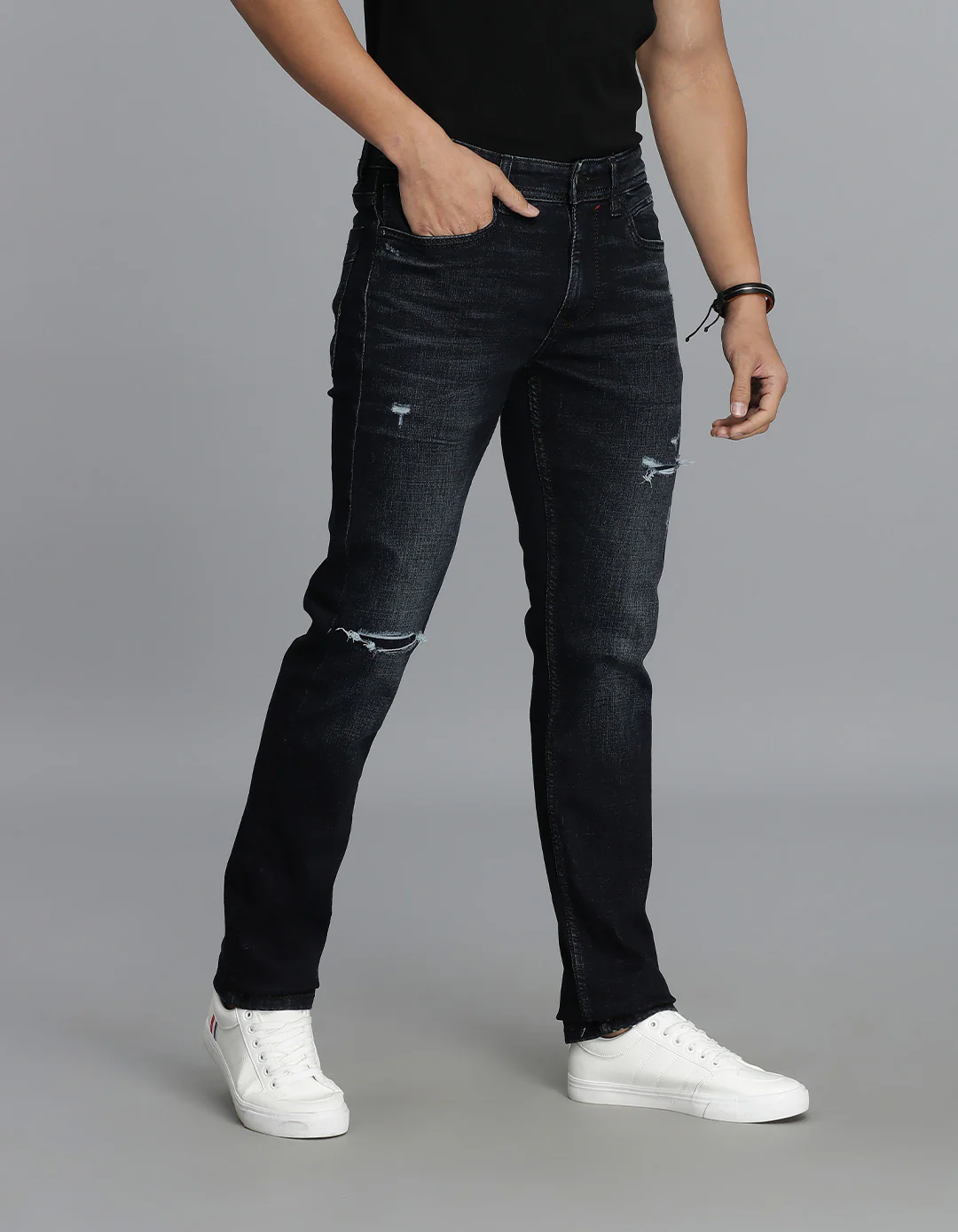 Dk Blue 5 Pocket Mid-Rise Slim Straight Fit jeans - Image 4