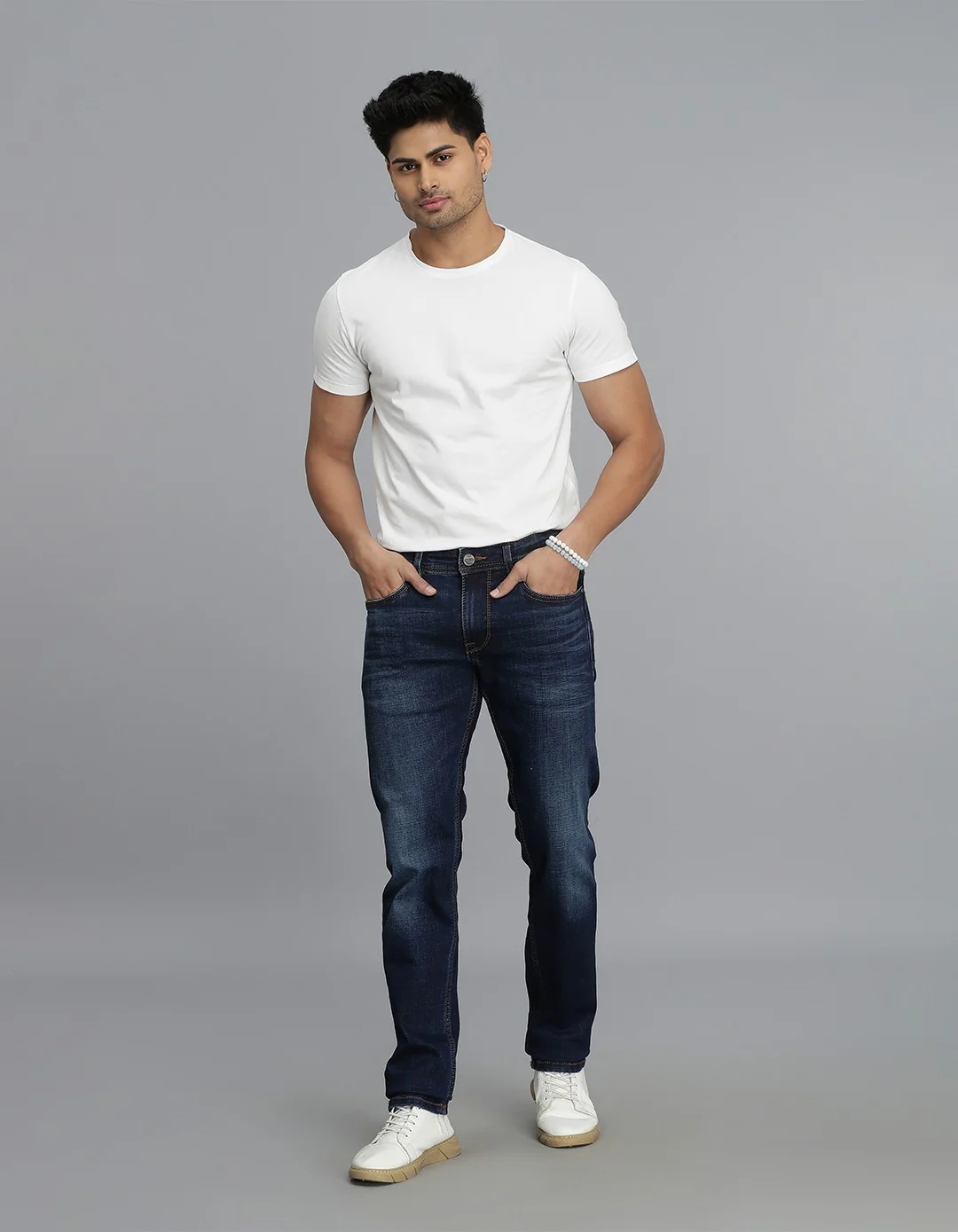 Dk Blue 5 Pocket Mid-Rise Slim Straight Fit jeans - Image 2