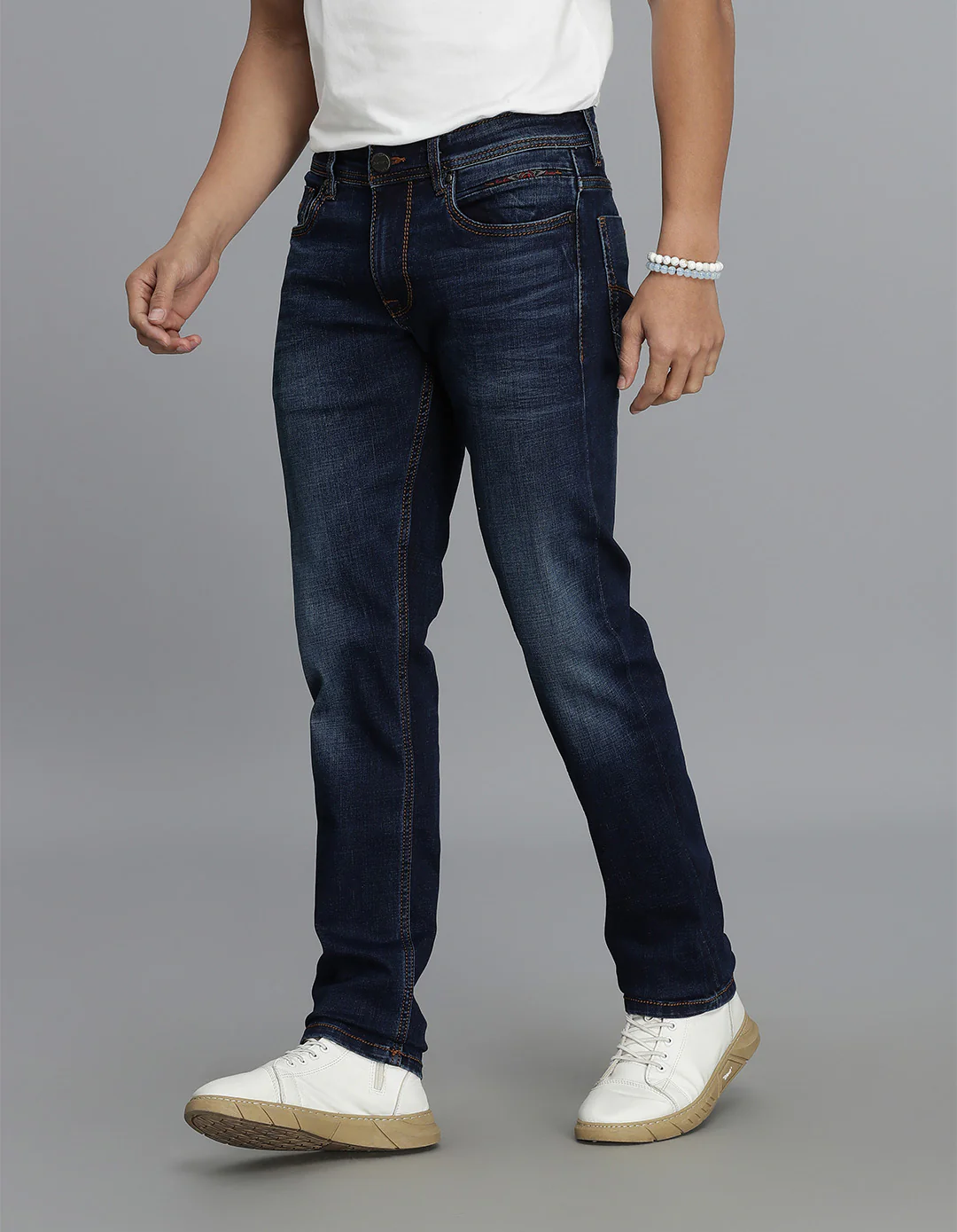 Dk Blue 5 Pocket Mid-Rise Slim Straight Fit jeans - Image 3