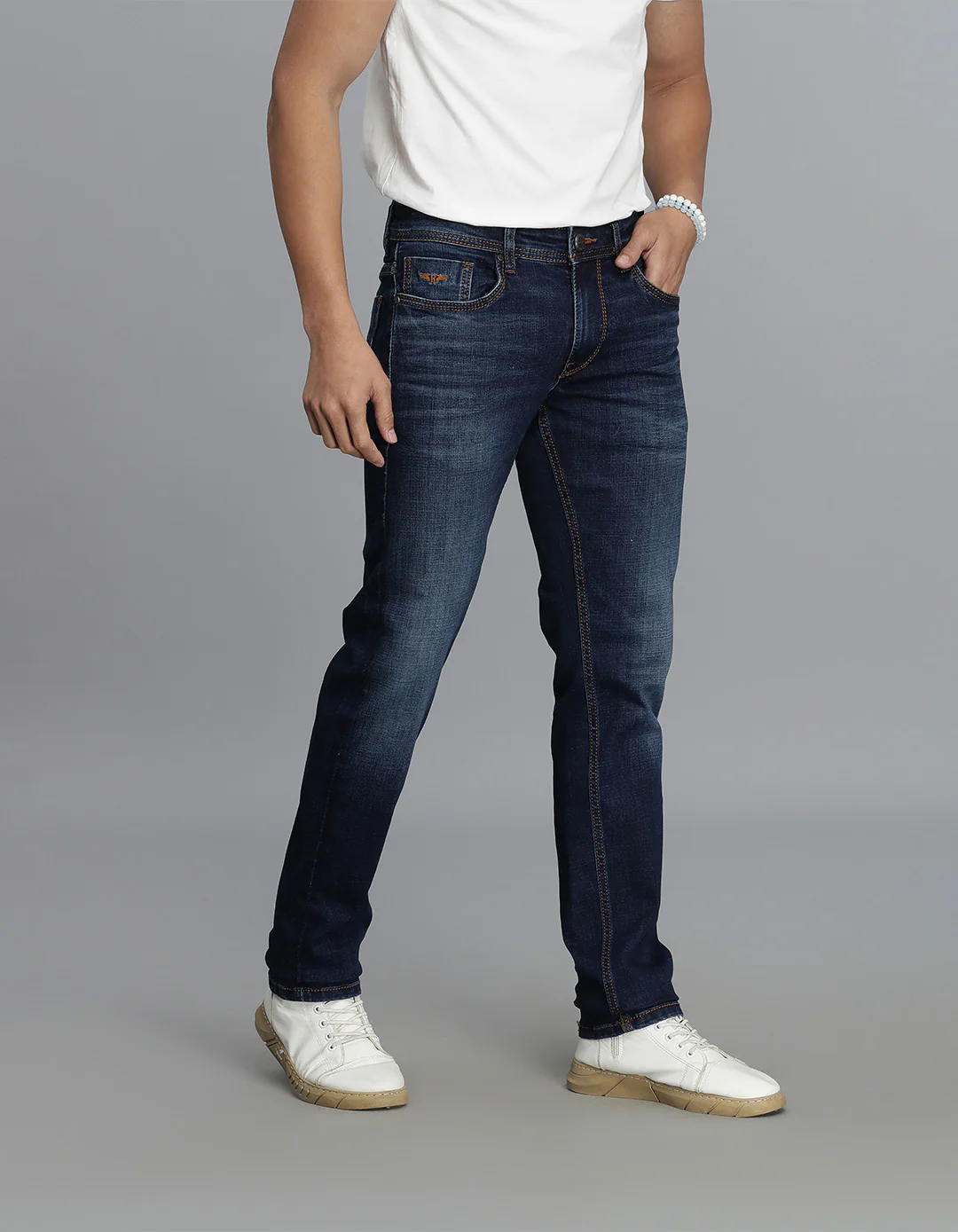 Dk Blue 5 Pocket Mid-Rise Slim Straight Fit jeans - Image 4