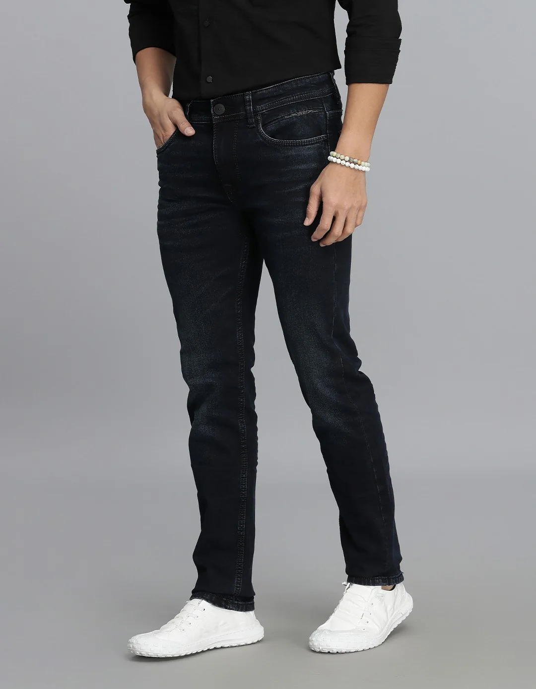 Dk Blue 5 Pocket Mid-Rise Slim Straight Fit jeans - Image 3