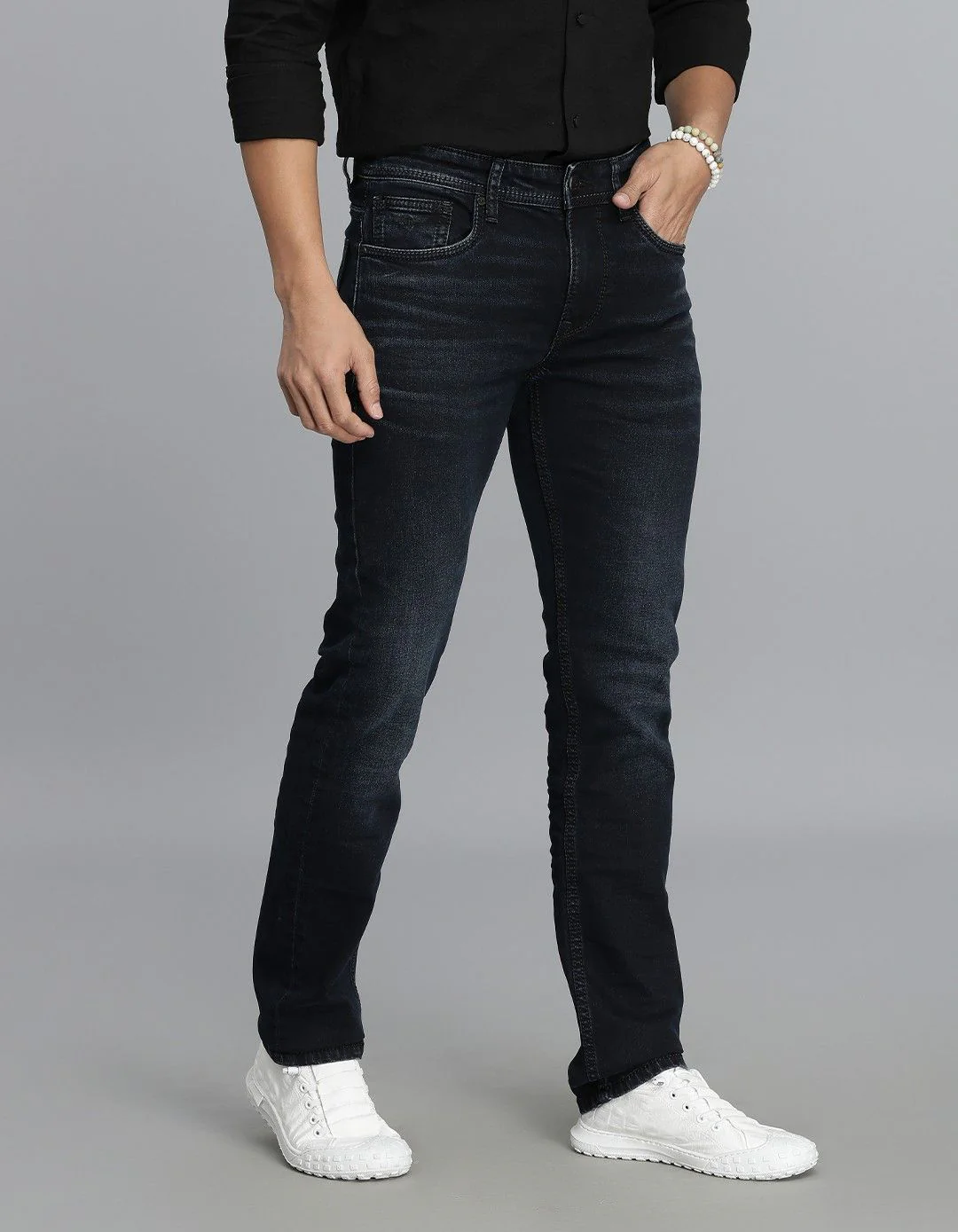 Dk Blue 5 Pocket Mid-Rise Slim Straight Fit jeans - Image 4