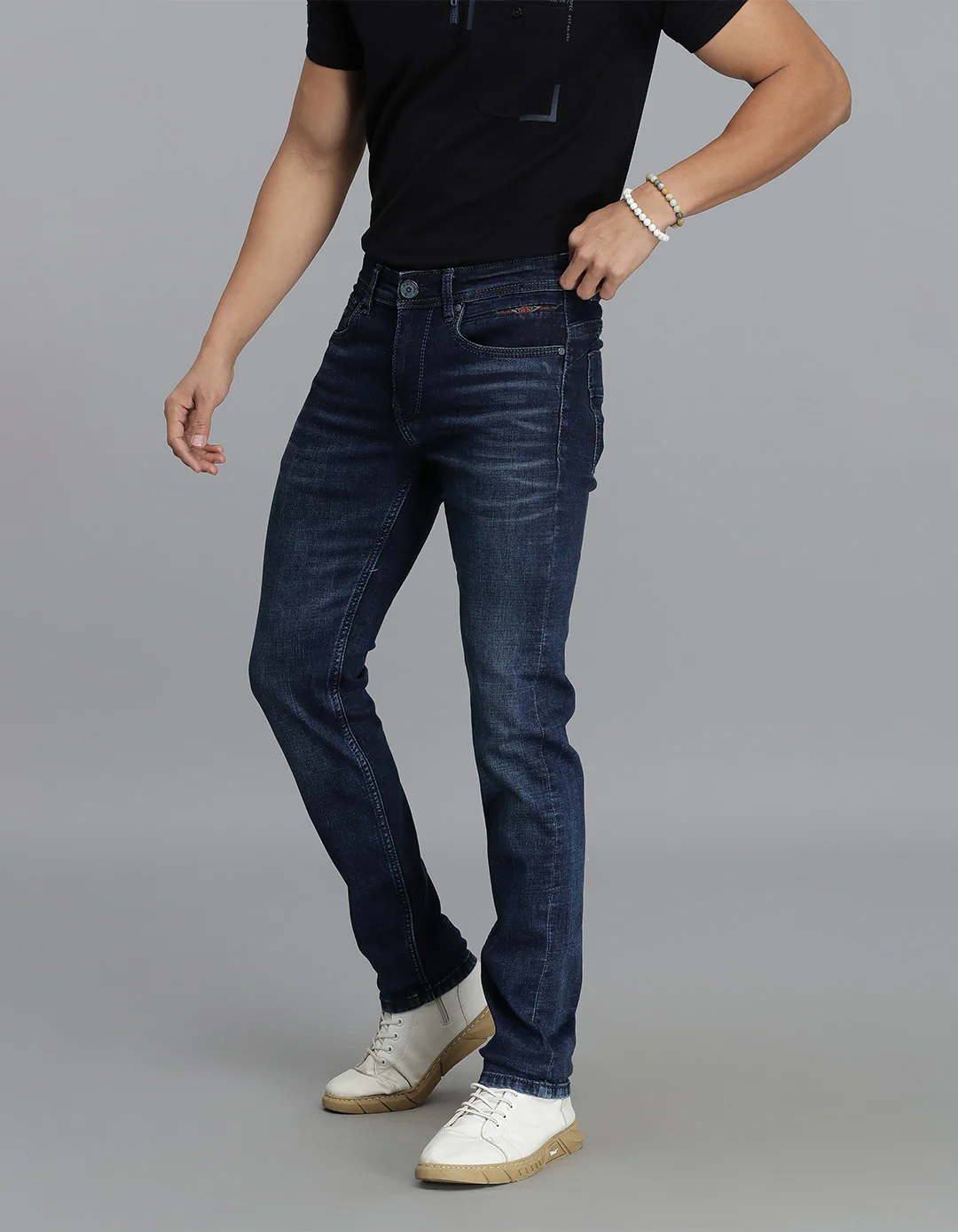 Dk Blue 5 Pocket Mid-Rise Slim Straight Fit jeans - Image 2