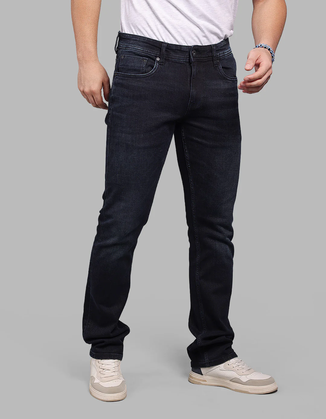 Dk Blue 5 Pocket Mid-Rise Slim Straight Fit Stretch Jeans - Image 5