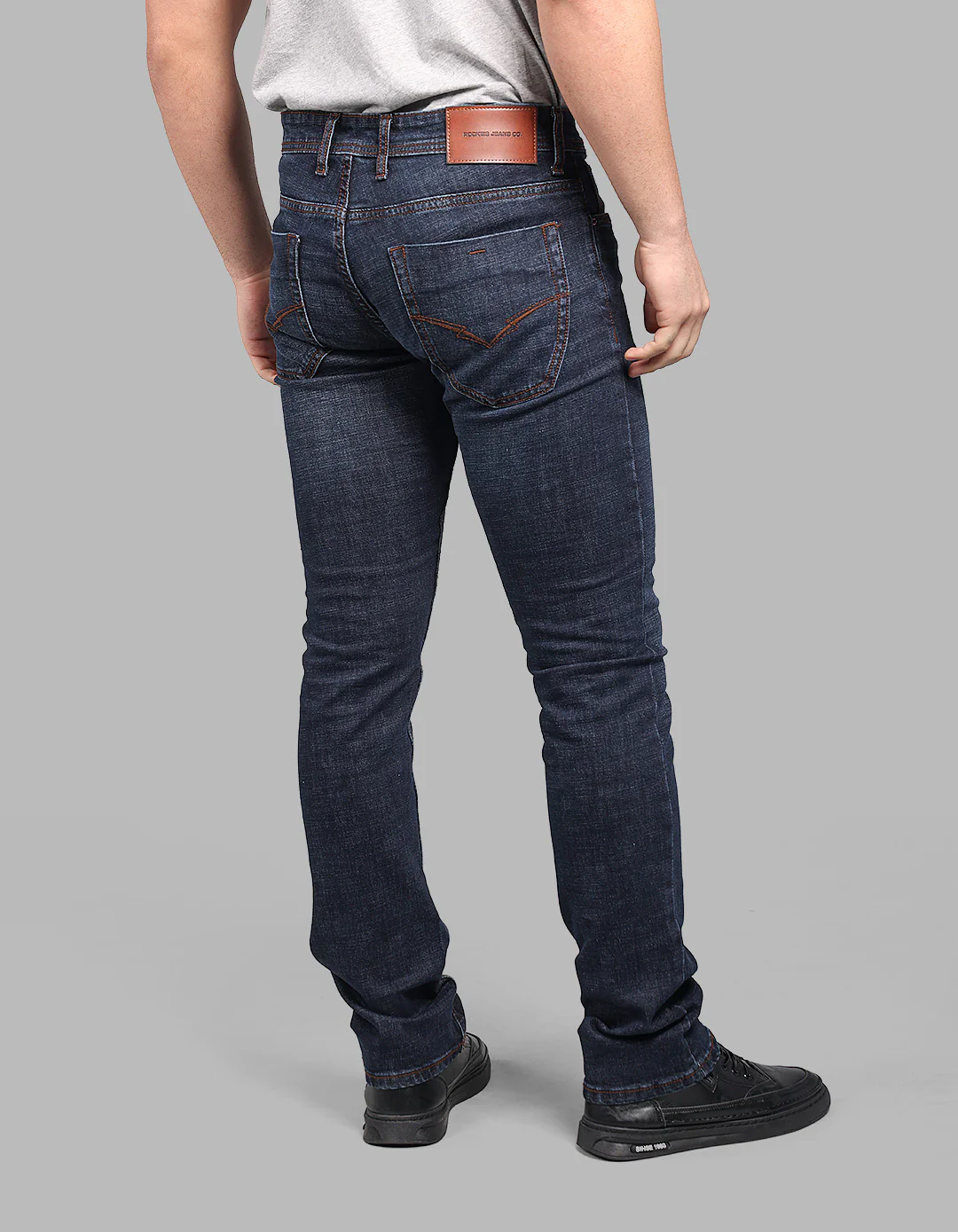 Dk Blue 5 Pocket Mid-Rise Slim Straight Fit Stretch Jeans - Image 5