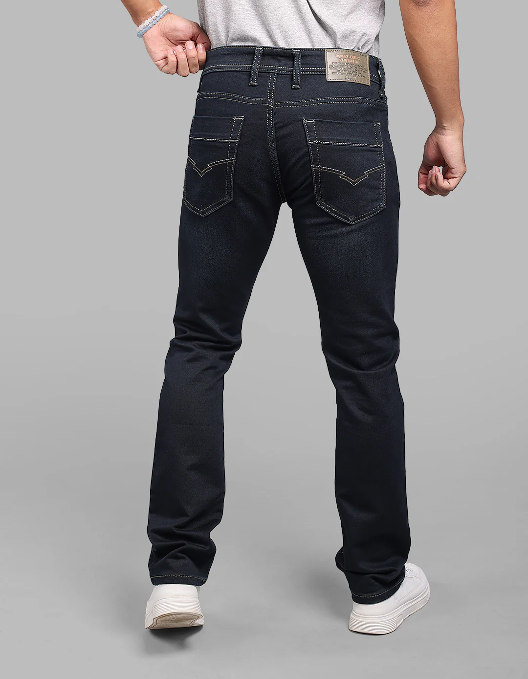 Dk Blue 5 Pocket Mid-Rise Slim Straight Fit Stretch Jeans - Image 5